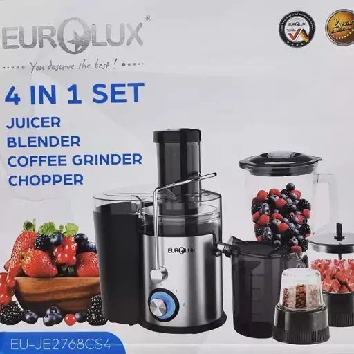 lxBuITgXMo3bolYuUtQc5rzTgmgwu5EBzzQaexLJ.jpg_512X512X70 آبمیوهگیر ۴ کاره یورولوکس مدل 2768 (EU-JE2768CS4) توان 1400 وات | فروشگاه لوازم خانگی رادین کالا - تصویر 1